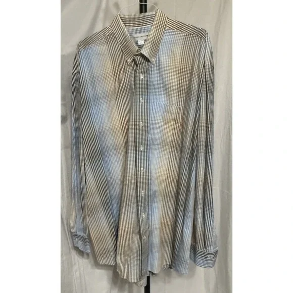 Cutter & Buck Check Dress Shirt Button Down Tan White Gold 2XLT 100% Cotton - Picture 3 of 14